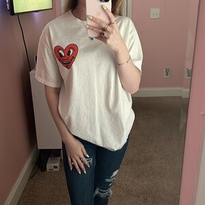 PacSun White and Red Short Sleeve Tee with Heart Design